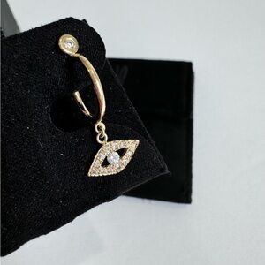 Jacquie Aiche 14k Yellow Gold Diamond Pave Evil Eye Drop Hoop Single Earring